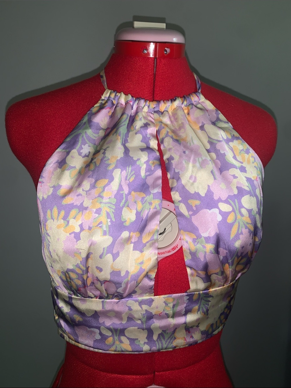 Pastel Floral Halter Tie-Back Crop Top